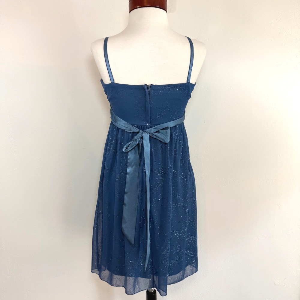 Y2K Glitter Mesh Babydoll Mini Dress Blue Empire Waist Fairycore Party USA M - Picture 6 of 13